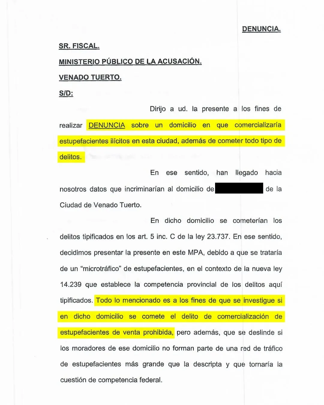 NO MÁS MIEDO ENTRE LOS VECINOS  Presentamos una nueva #denuncia con nombre, apellido y domicilio de una persona vinculada al tráfico de estupefacientes y amenazas con armas de fuego en la ciudad de #VenadoTuerto